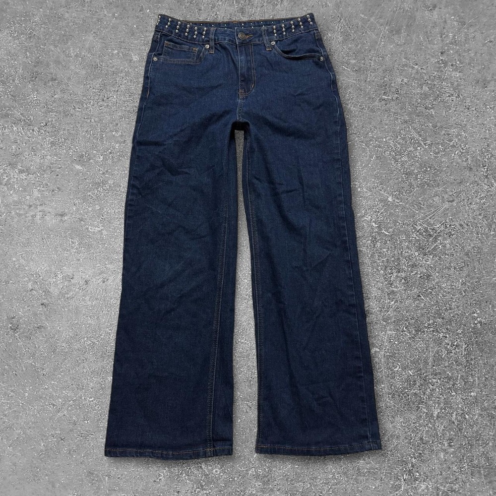 Vigoss Studded Low Rise Wide Leg Jeans Navy Blue Y2K Size 5/27